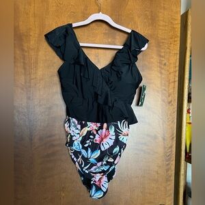 Black Floral Women's One Piece Swimsuit